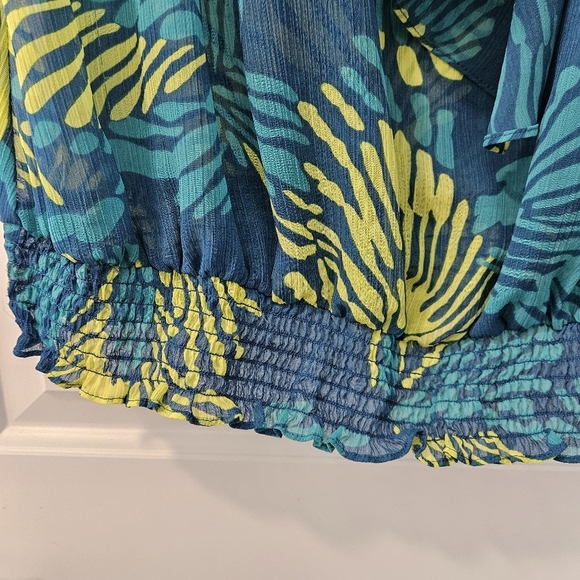 Lane Bryant Tropical Teal and Yellow Sleeveless Sheer Top Plus Size 14/16 - Picture 4 of 6